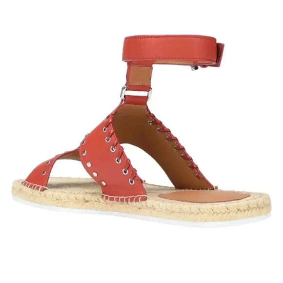 NWOT SEE BY CHLOÉ Yuna Rust Red Orange Espadrille Ankle Leather Sandals Size 8 - Picture 4 of 10